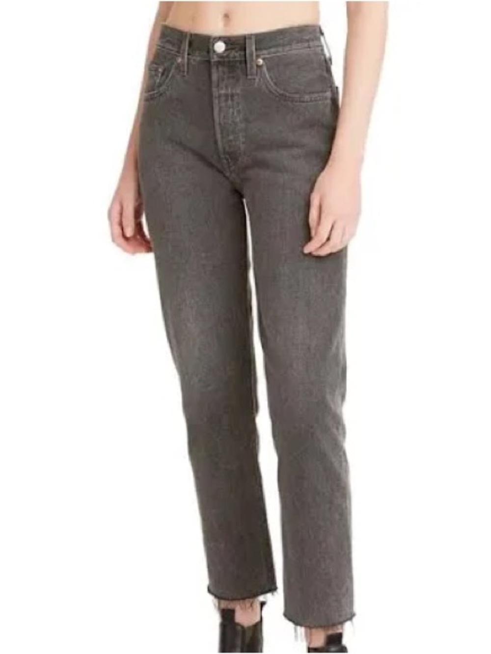 Levi’s 501 Cropped Jeans 27x28 – Washed Black Button Fly Raw Hem